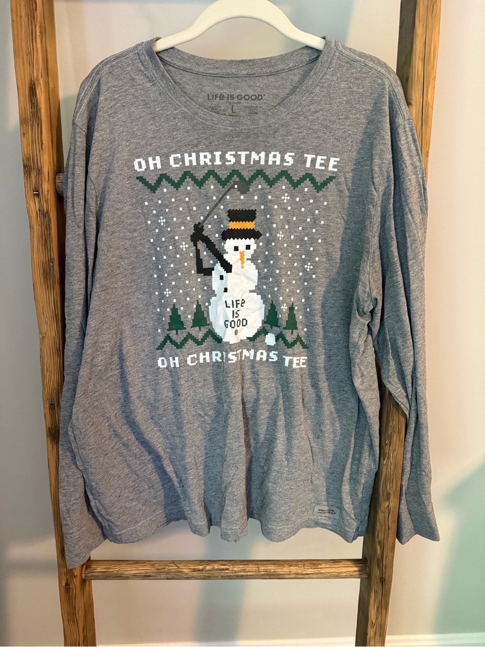 Life Is Good Gray Long Sleeve 'Oh Christmas Tee' Snowman Shirt